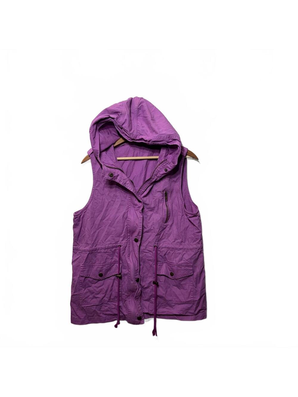 Zenana Outfitters Purple Hooded Utility Vest Women's Size L Drawstring Waist